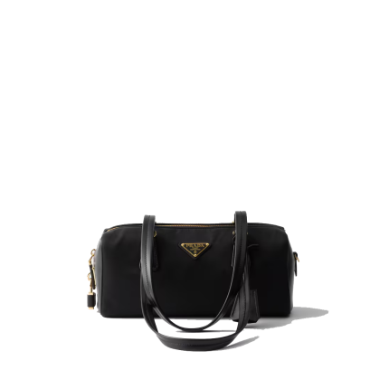 Re-Nylon and leather medium top-handle bag with padlock