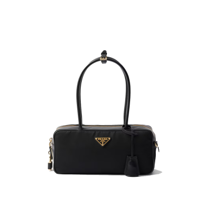 Re-Nylon and leather small top-handle bag with padlock