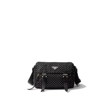 Re-Nylon shoulder bag with studs