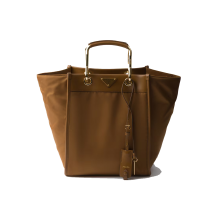 Re-Nylon and leather tote bag