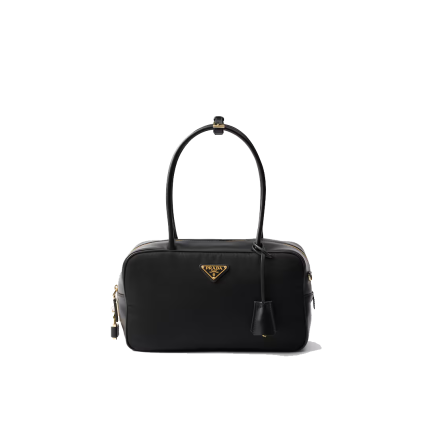 Re-Nylon and leather medium top-handle bag with padlock